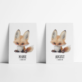 Plakat: Baby ræv, fødselstavle, begivenhedstavle
