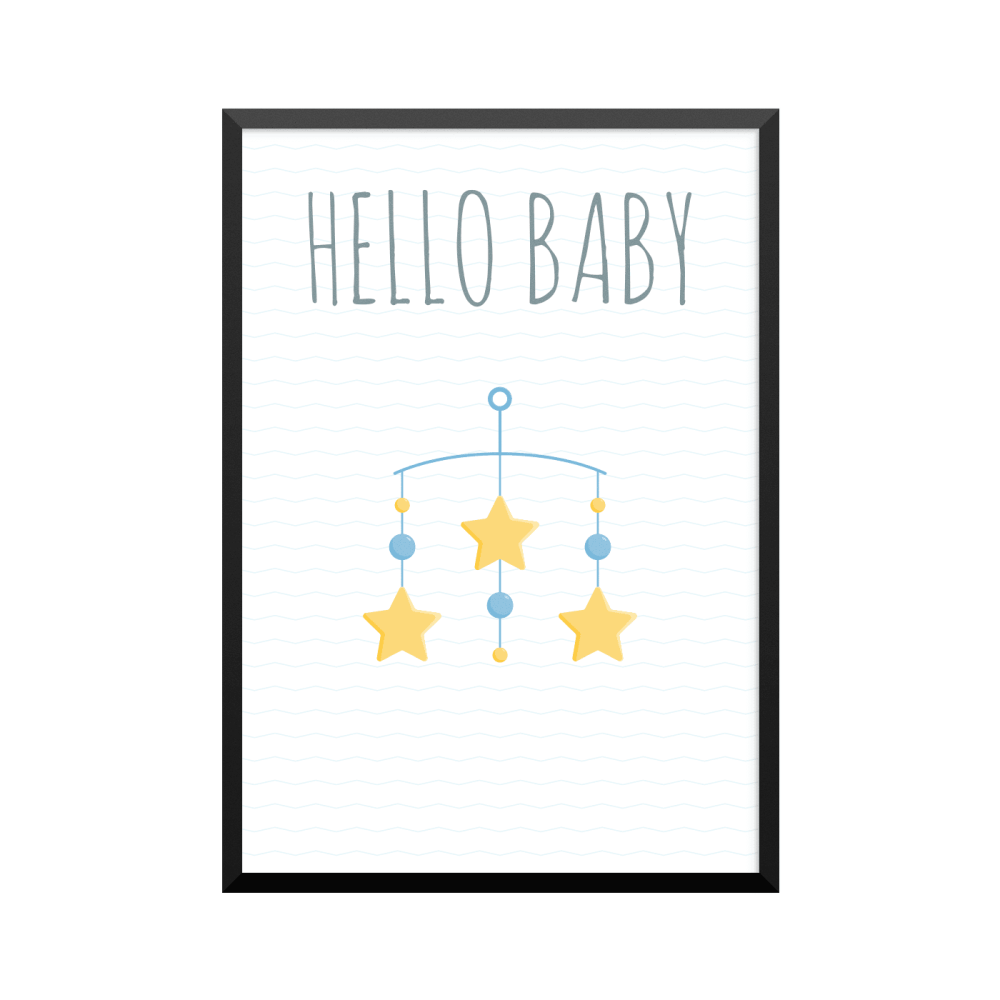 Plakat: 'HELLO BABY' mobile, blå