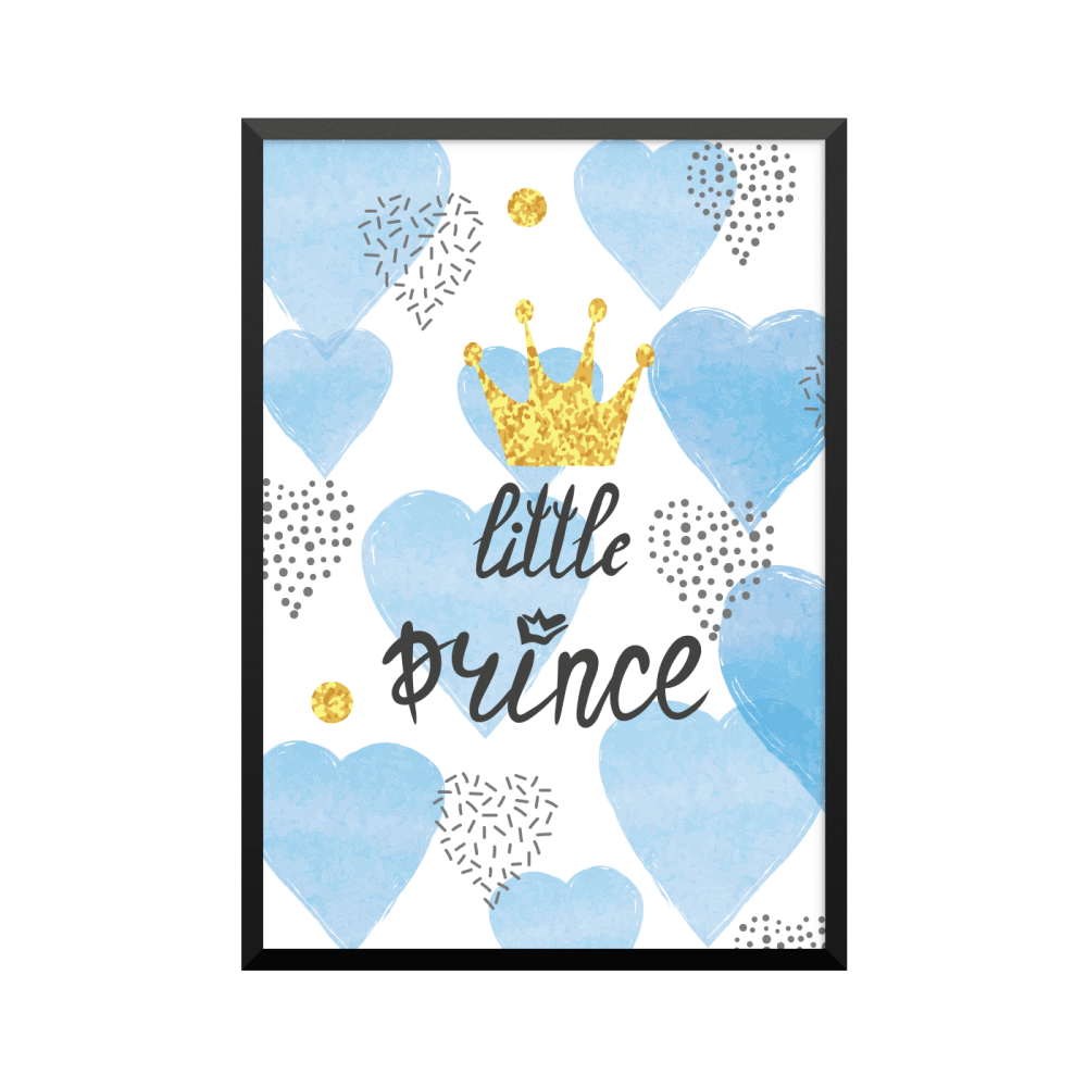 Plakat: 'little prince' krone og hjerter, blå