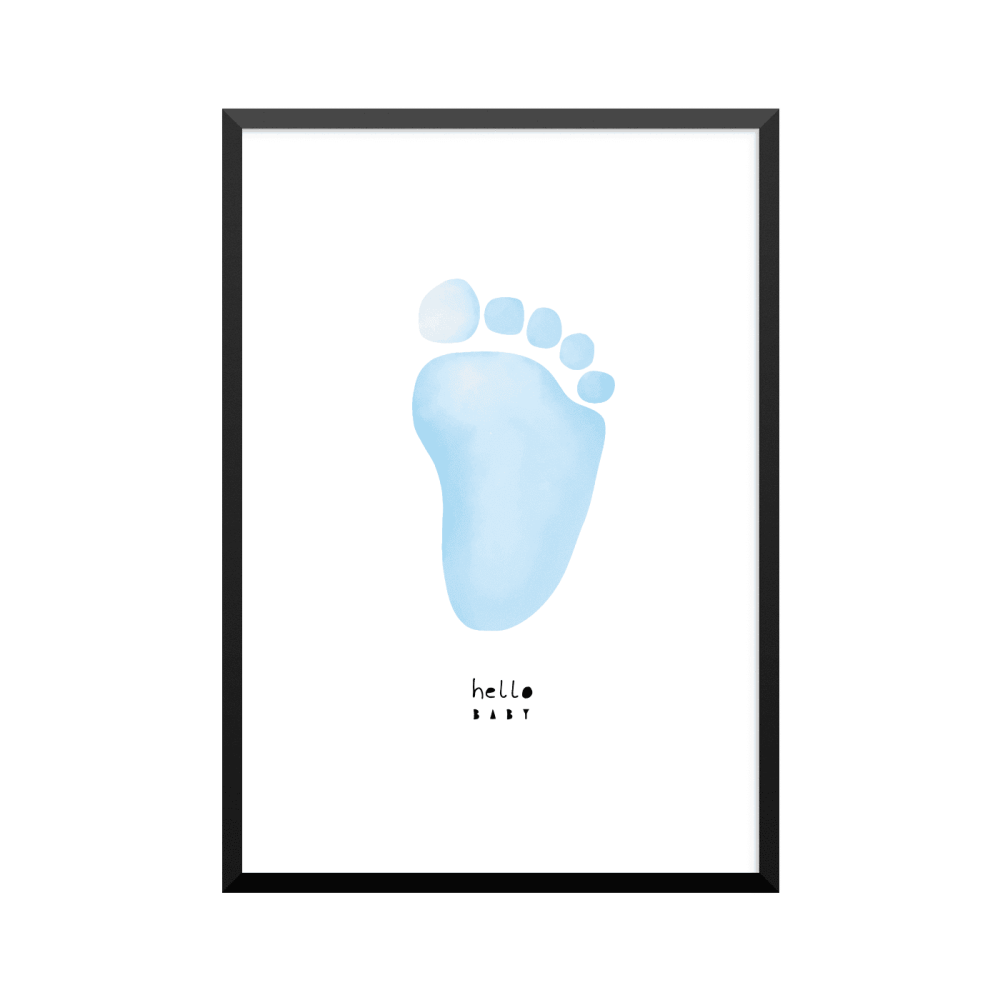 Plakat: 'hello BABY' footprint, blå