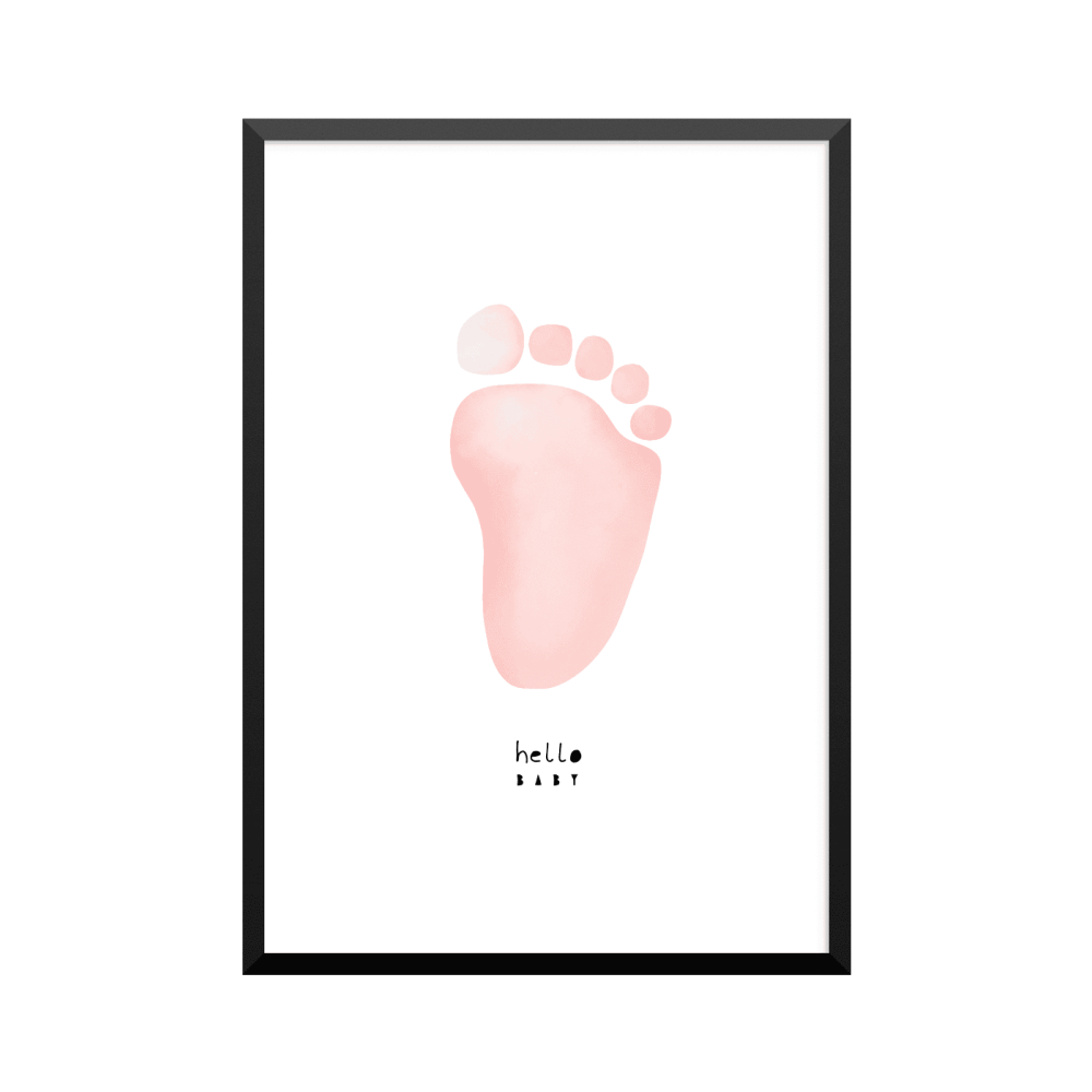 Plakat: 'hello BABY' footprint, pink