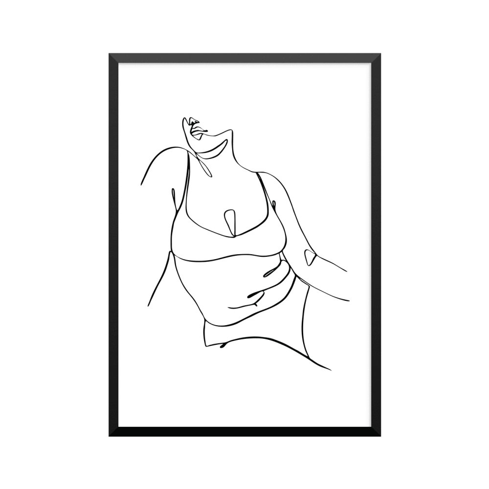 Plakat: Kvinde, abstrakt i silhouette 20, one line