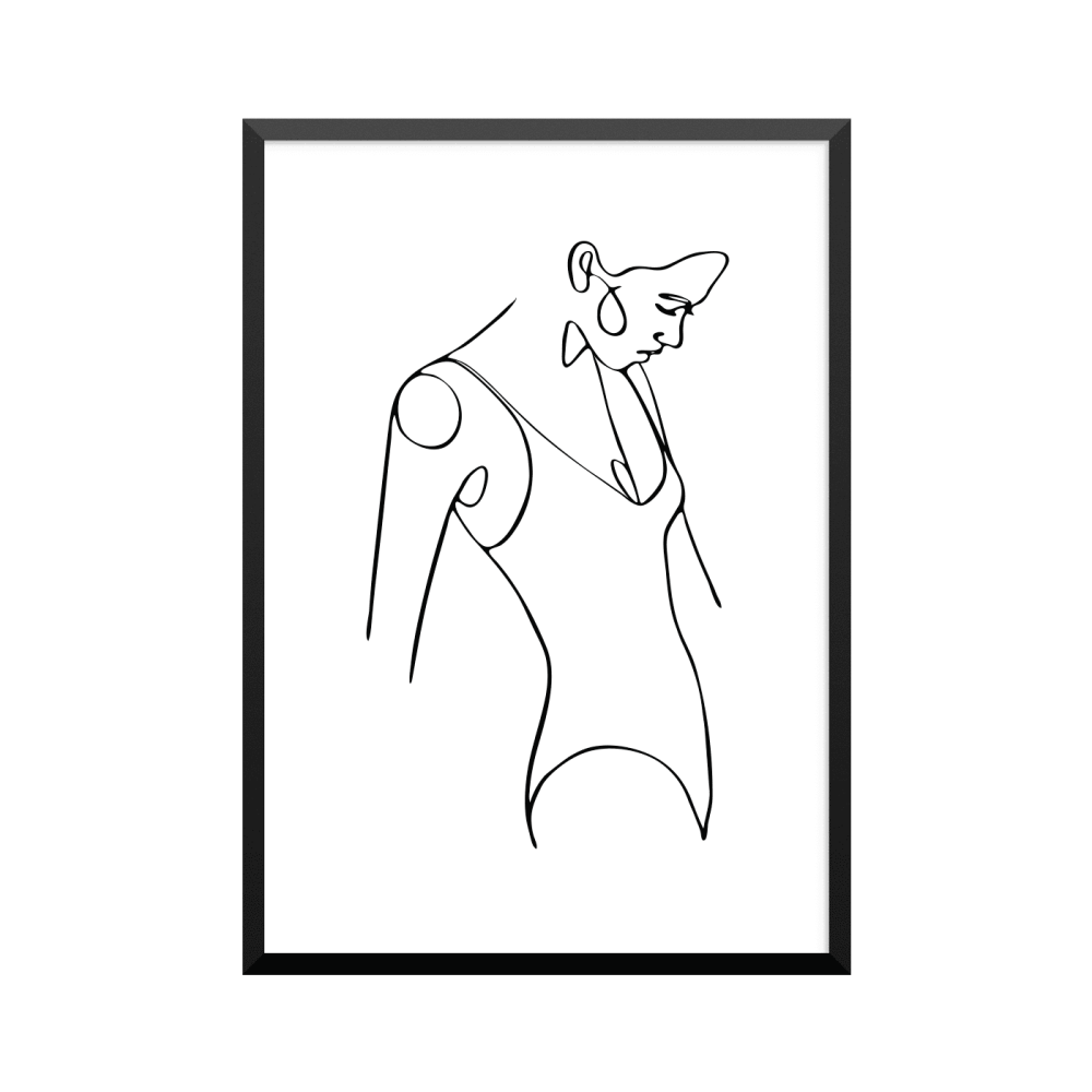 Plakat: Kvinde, abstrakt i silhouette 18, one line