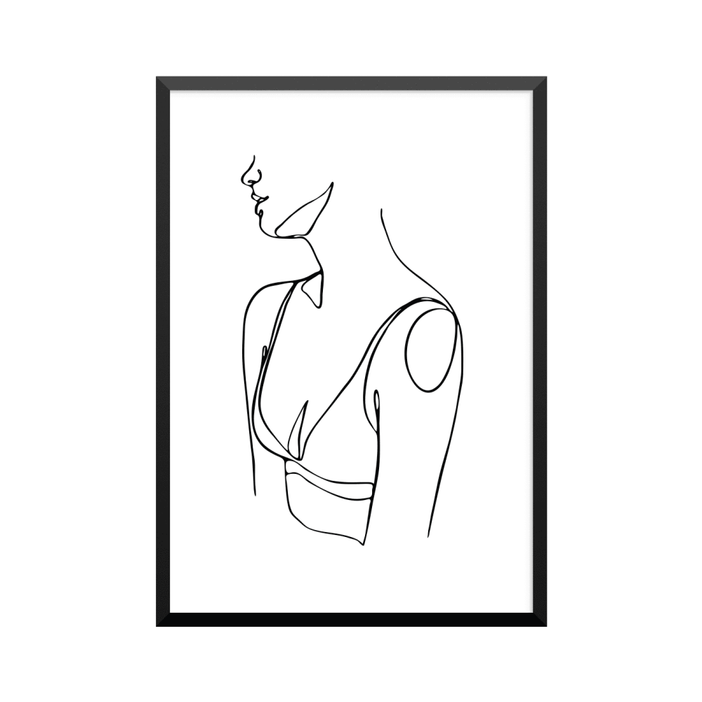 Plakat: Kvinde, abstrakt i silhouette 17, one line