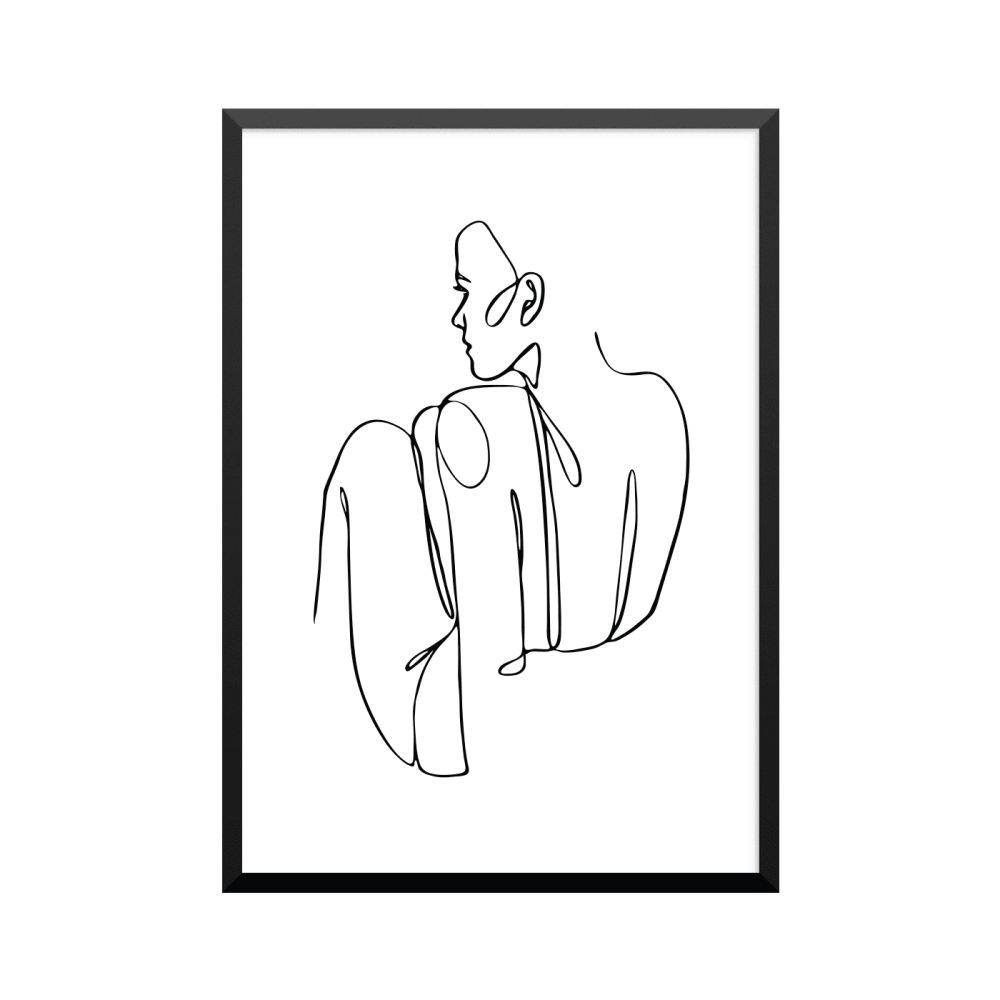 Plakat: Kvinde, abstrakt i silhouette 16, one line