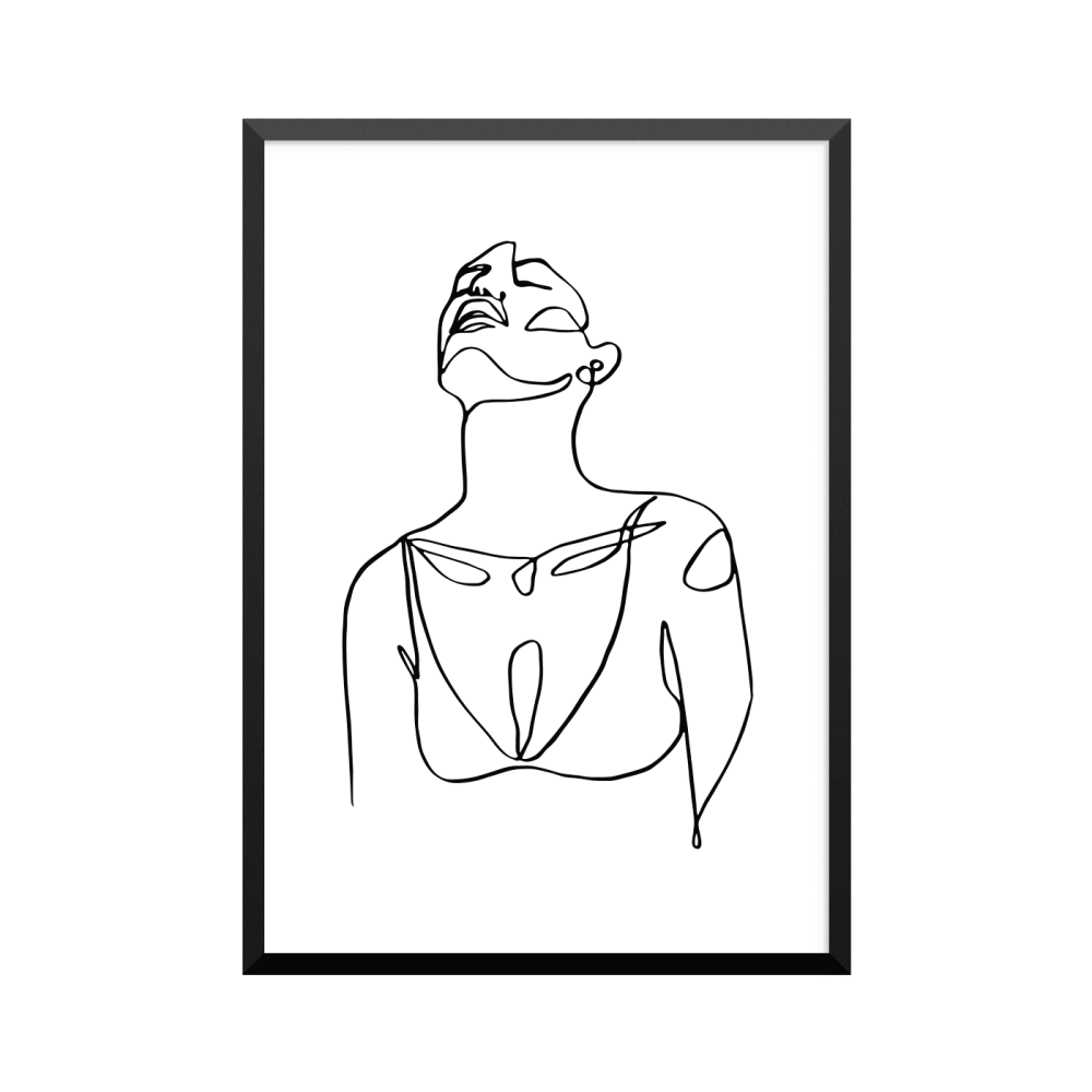 Plakat: Kvinde, abstrakt i silhouette 14, one line