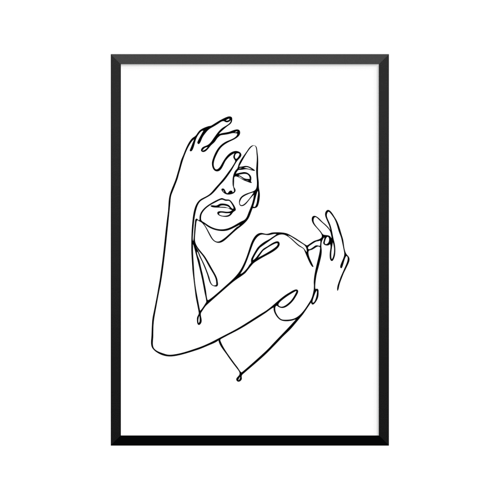 Plakat: Kvinde, abstrakt i silhouette 11, one line