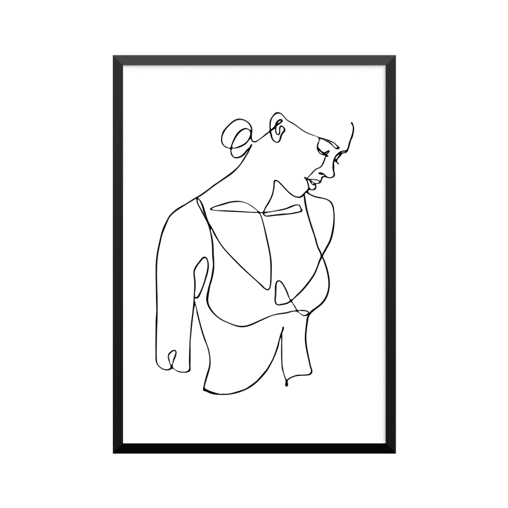 Plakat: Kvinde, abstrakt i silhouette 9, one line