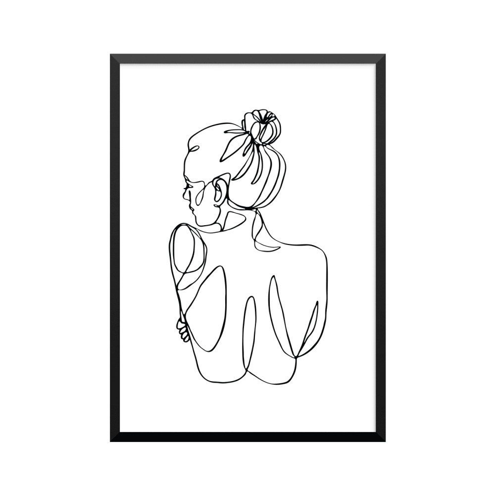 Plakat: Kvinde, abstrakt i silhouette 5, one line