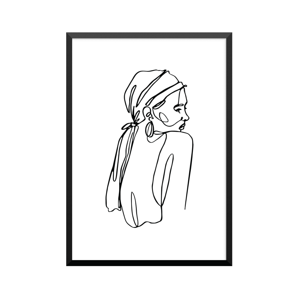 Plakat: Kvinde, abstrakt i silhouette 1, one line