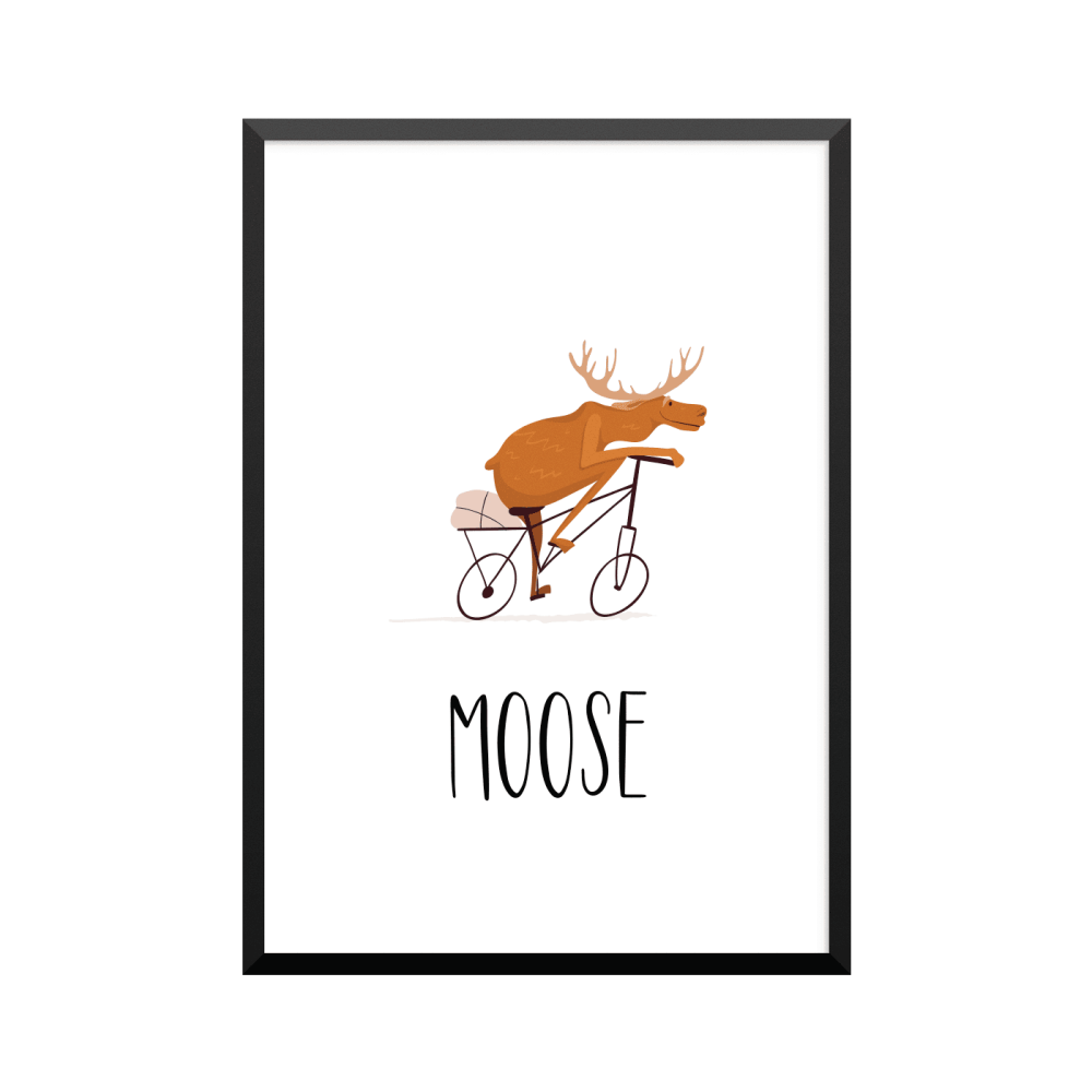 Plakat: Cyklende elg, engelsk