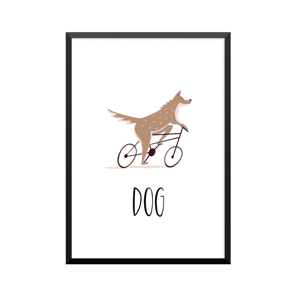 Plakat: Cyklende hund, engelsk