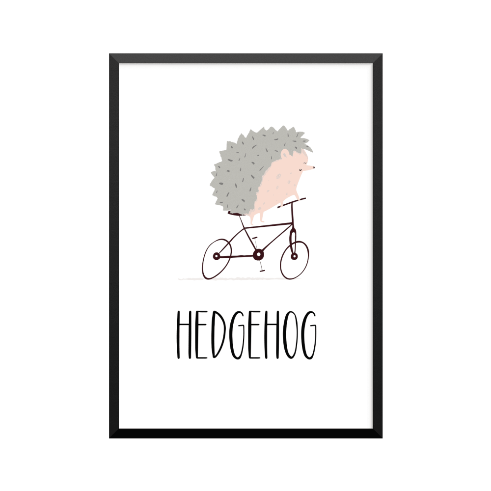 Plakat: Cyklende pindsvin, engelsk