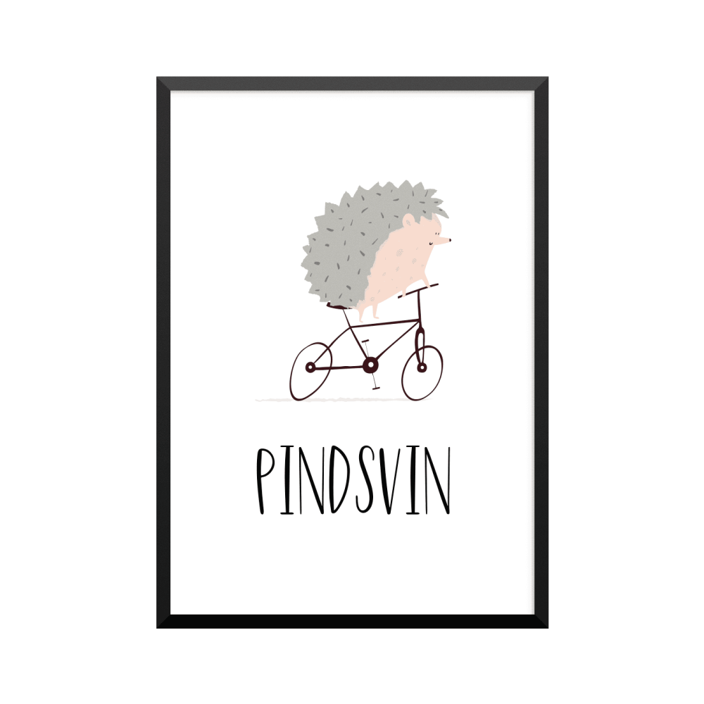 Plakat: Cyklende pindsvin, dansk