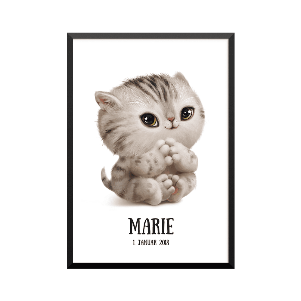 Plakat: Baby kat, fødselstavle, begivenhedstavle