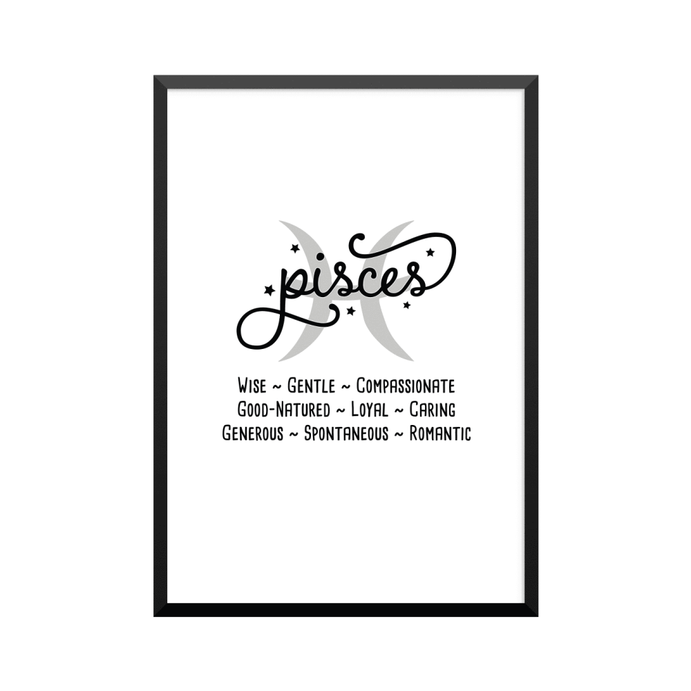 Plakat: Stjernetegn Pisces med stikord, UK