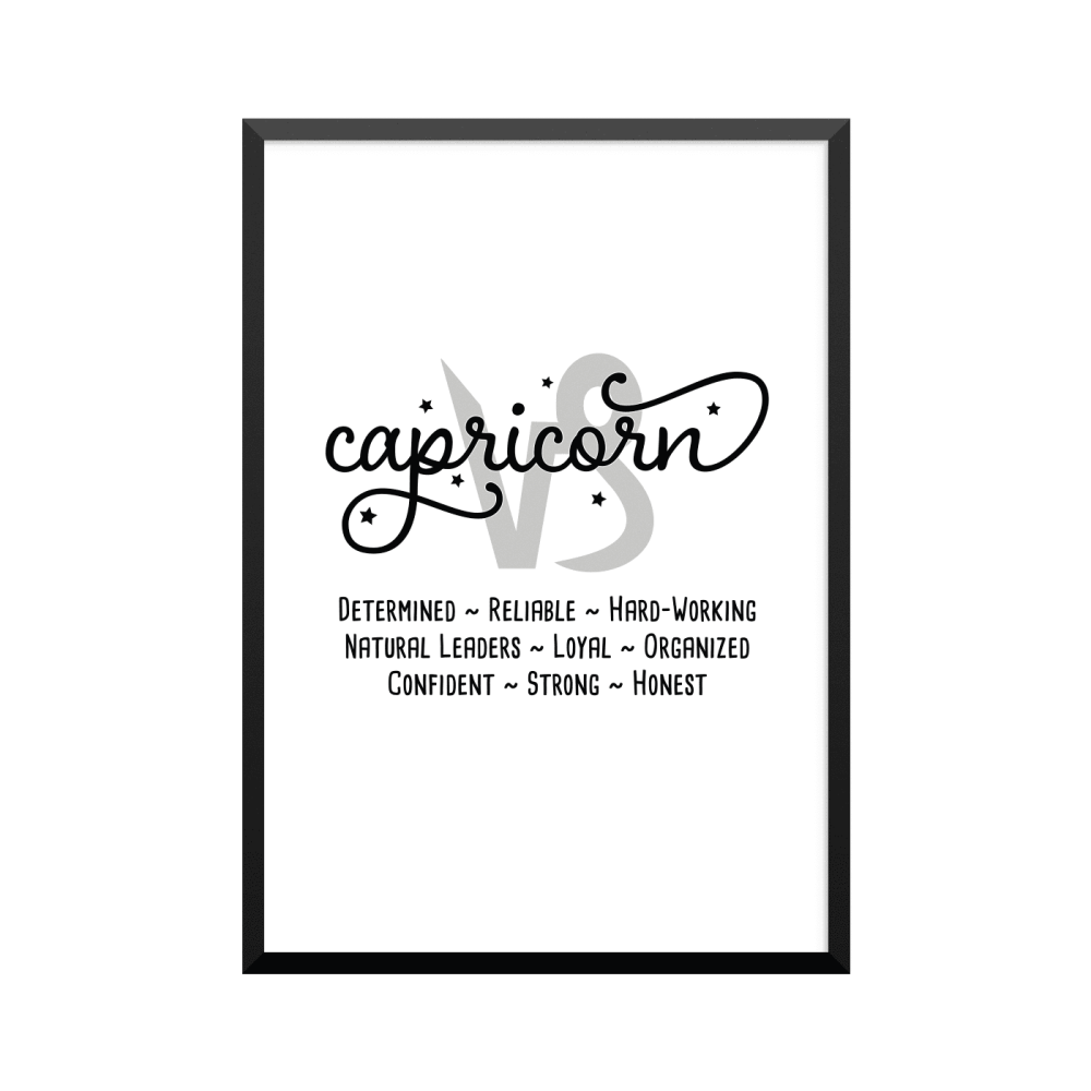 Plakat: Stjernetegn Capricorn med stikord, UK