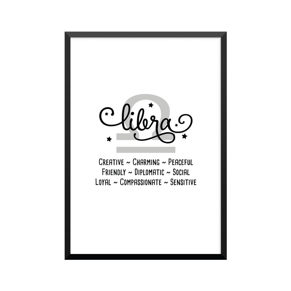Plakat: Stjernetegn Libra med stikord, UK