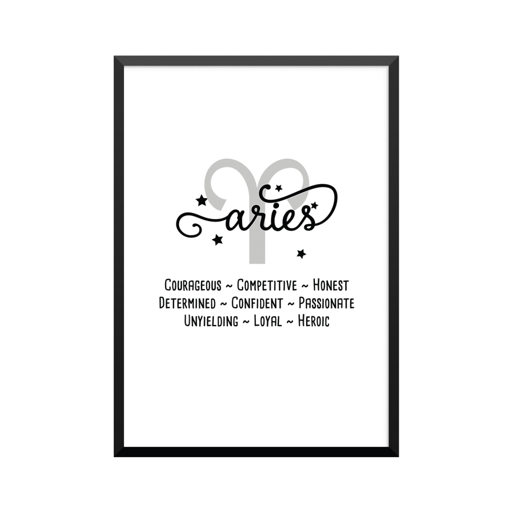 Plakat: Stjernetegn Aries med stikord, UK