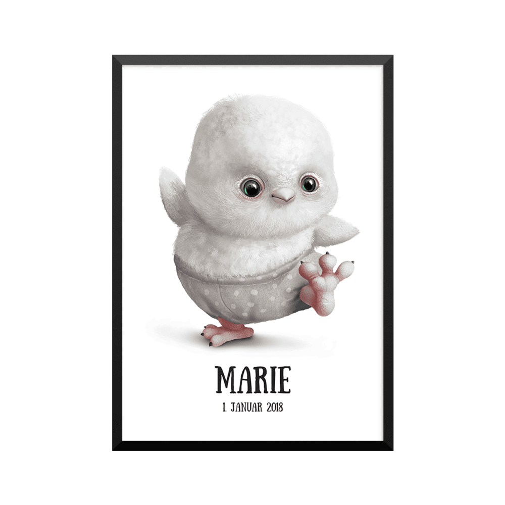 Plakat: Baby ugle, fødselstavle, begivenhedstavle