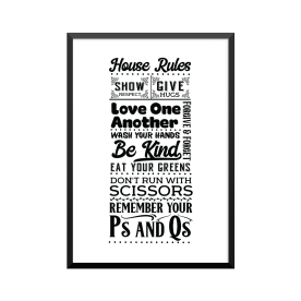 Plakat: Husregler 'SHOW RESPECT GIVE HUGS'