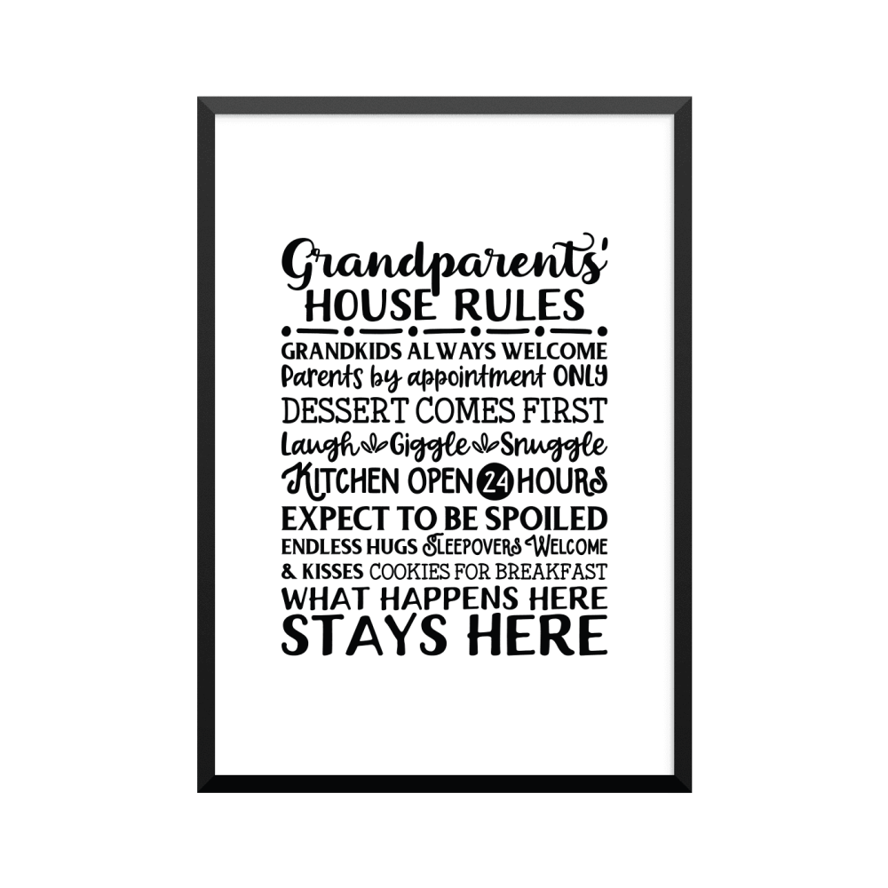 Plakat: Husregler 'Grandparents HOUSE RULES'