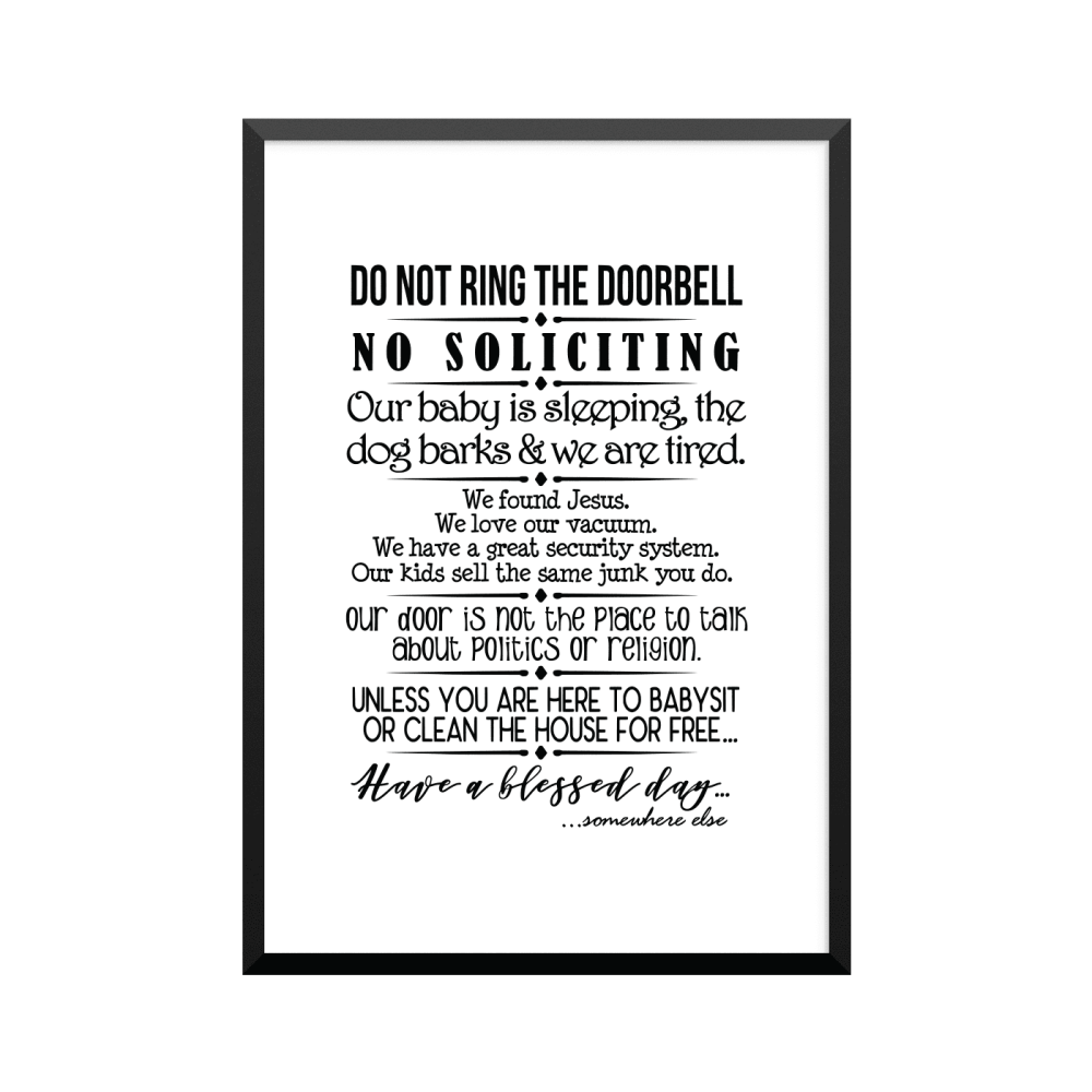 Plakat: Husregler 'DO NOT RING THE DOORBELL'