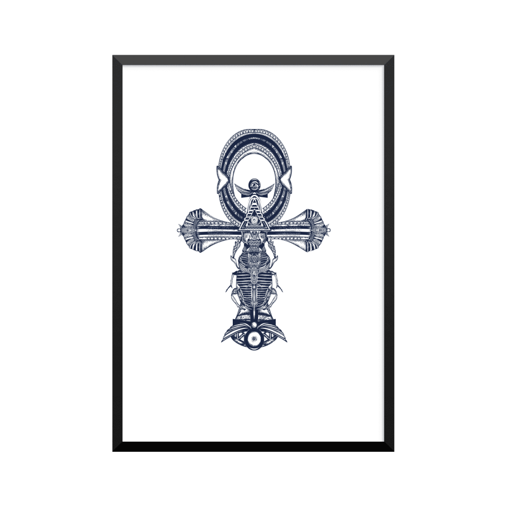 Plakat: Egyptisk Ankh med skarabæ