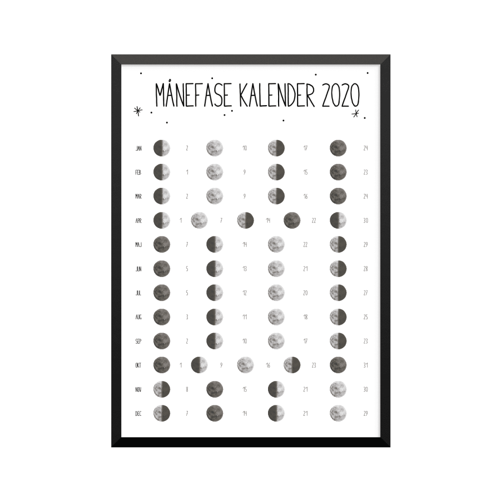 Plakat: 'Månefase Kalender 2020'