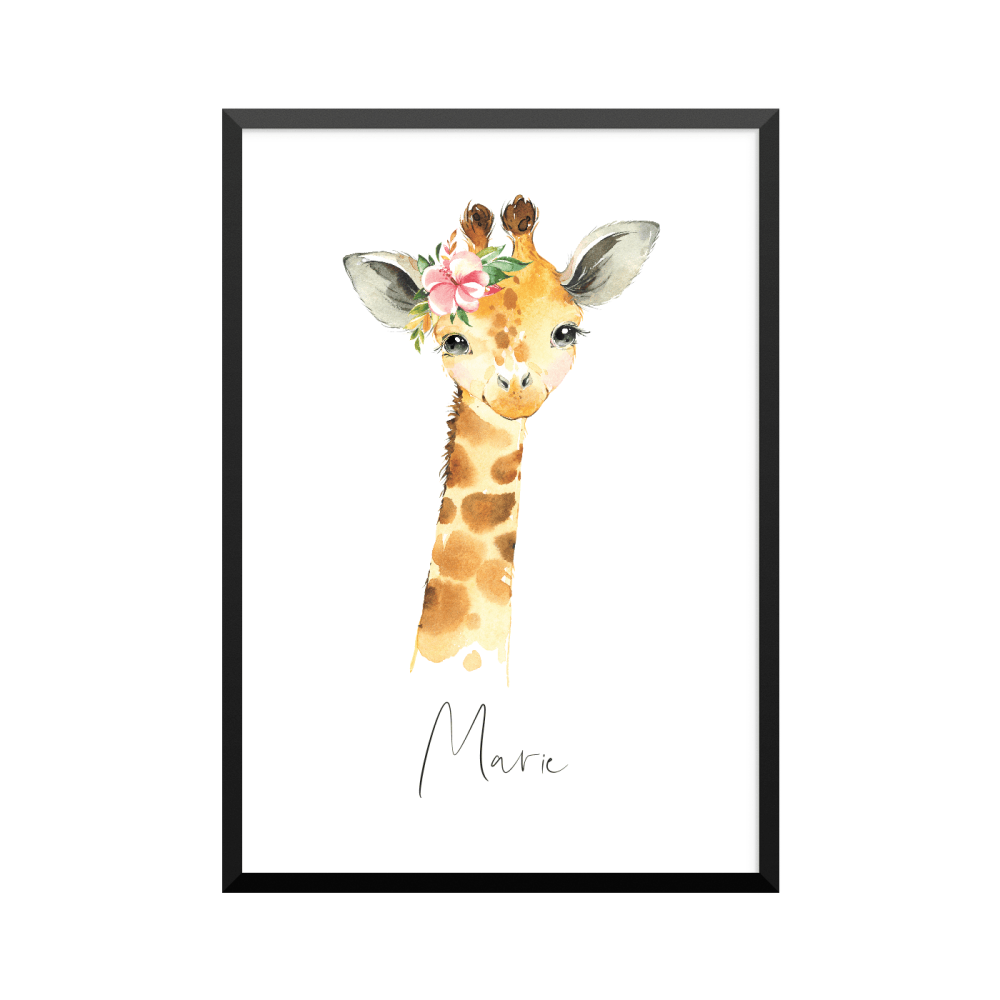 Plakat: Afrikas dyr, girafunge med blomst