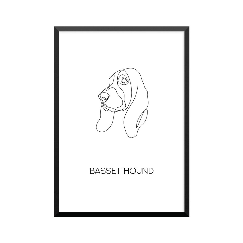 Plakat: 'BASSET HOUND', one line