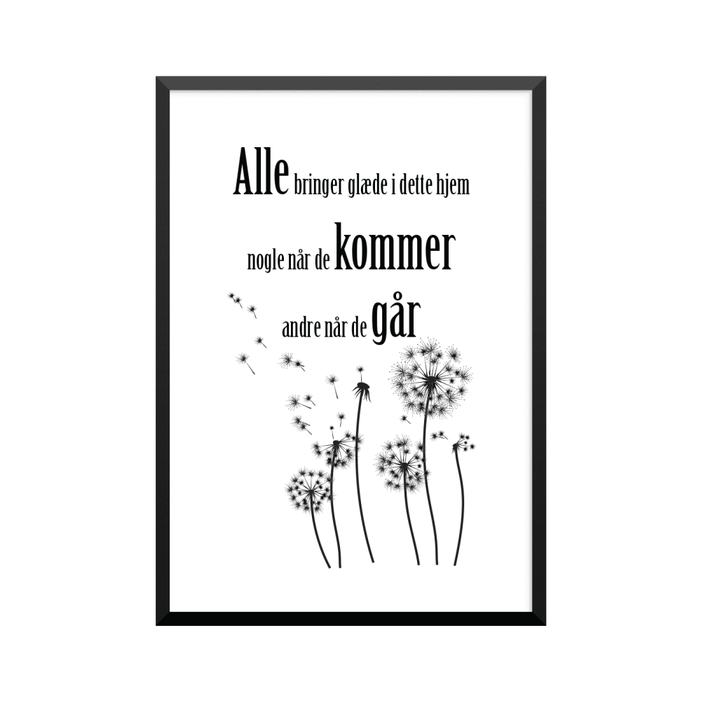 Plakat: 'Alle bringer glæde i dette hjem - nogle når de kommer - andre når de går'
