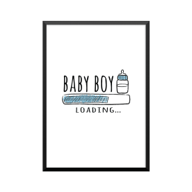 Plakat: 'BABY BOY LOADING', blå, perfekt til babyværelset