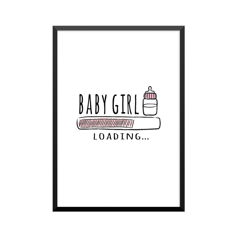 Plakat: 'BABY GIRL LOADING', pink, perfekt til babyværelset