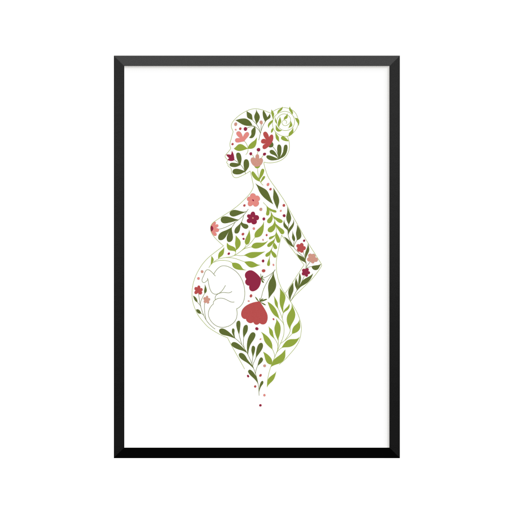Plakat: Kvinde, gravid i silhouette, rød