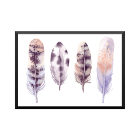 Plakat: Fire fjer på vandfarve