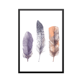 Plakat: Tre fjer på vandfarve