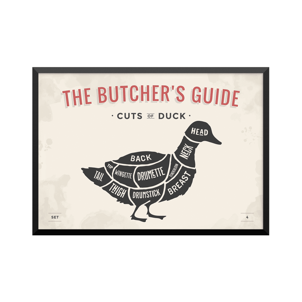 Plakat: Udskæringsoversigt and, 'The Butcher's Guide - Cuts Of Duck'