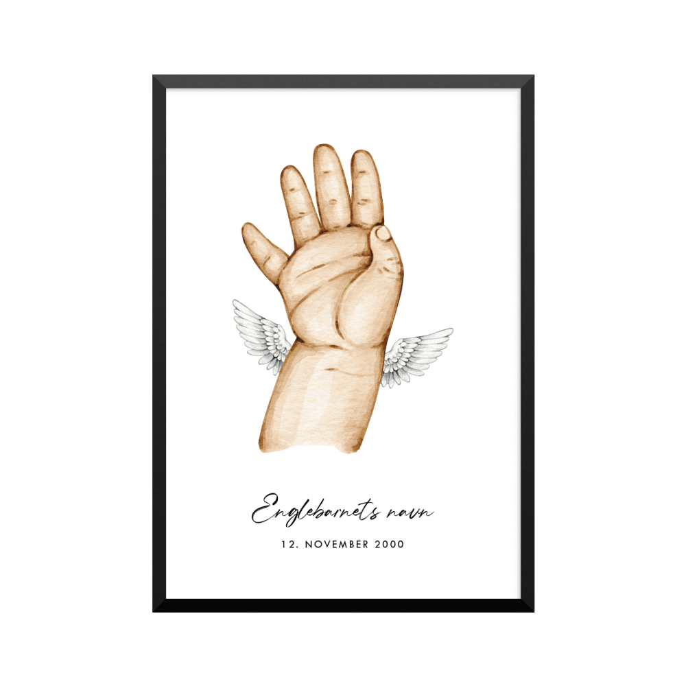 Plakat: Englebarn, hånd og vinger, familie