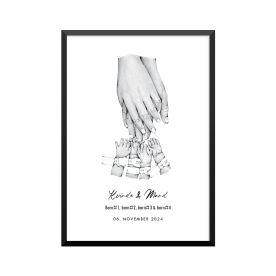 Plakat: 4 børn og par, ID armbånd, familie
