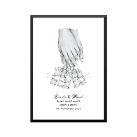 Plakat: 5 børn og par, ID armbånd, familie