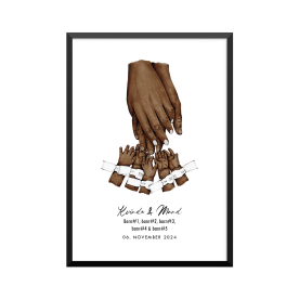 Plakat: 5 børn og par, ID armbånd, familie