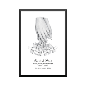 Plakat: 6 børn og par, ID armbånd, familie