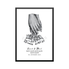 Plakat: 6 børn og par, ID armbånd, familie