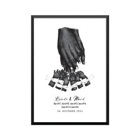 Plakat: 6 børn og par, ID armbånd, familie