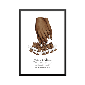 Plakat: 7 børn og par, ID armbånd, familie