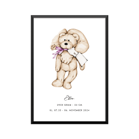 Plakat:  Nyfødt med bamse,...