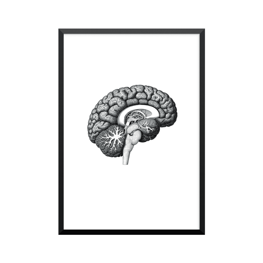 Plakat: Anatomical Brain, vintage, median sagittalt