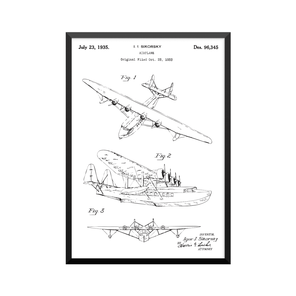 Plakat: Sikorsky S-42, 1935 Patent, Blueprints