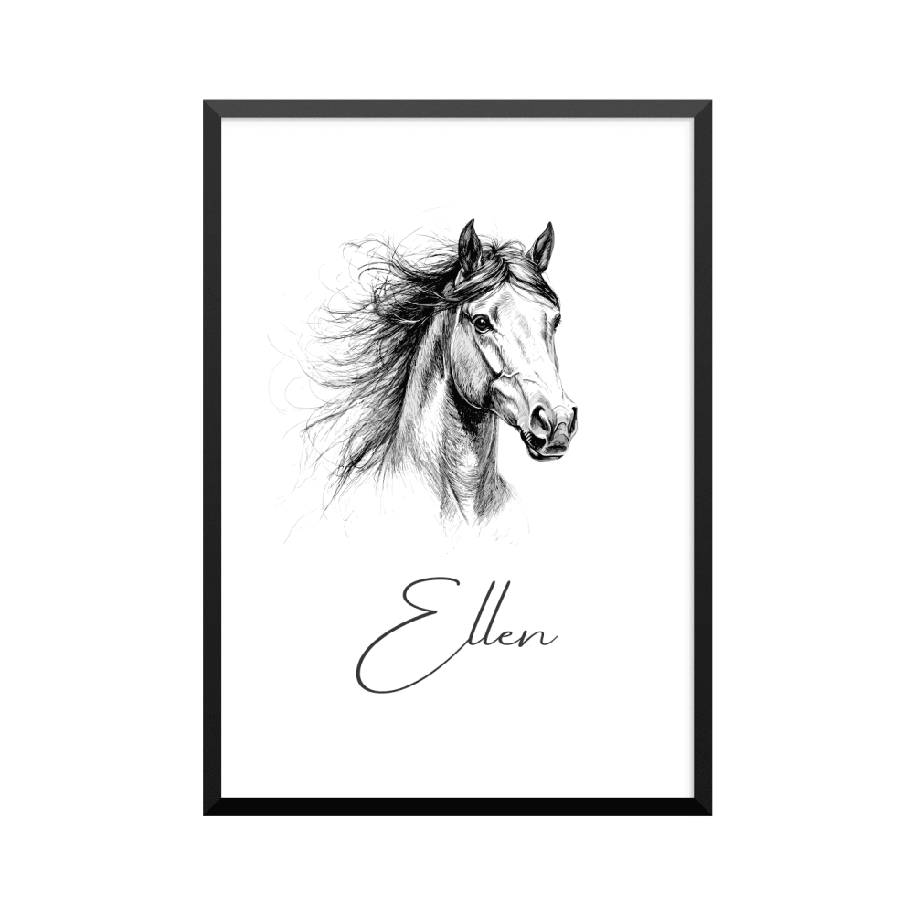 Plakat: Vilde heste, 1, stregtegning